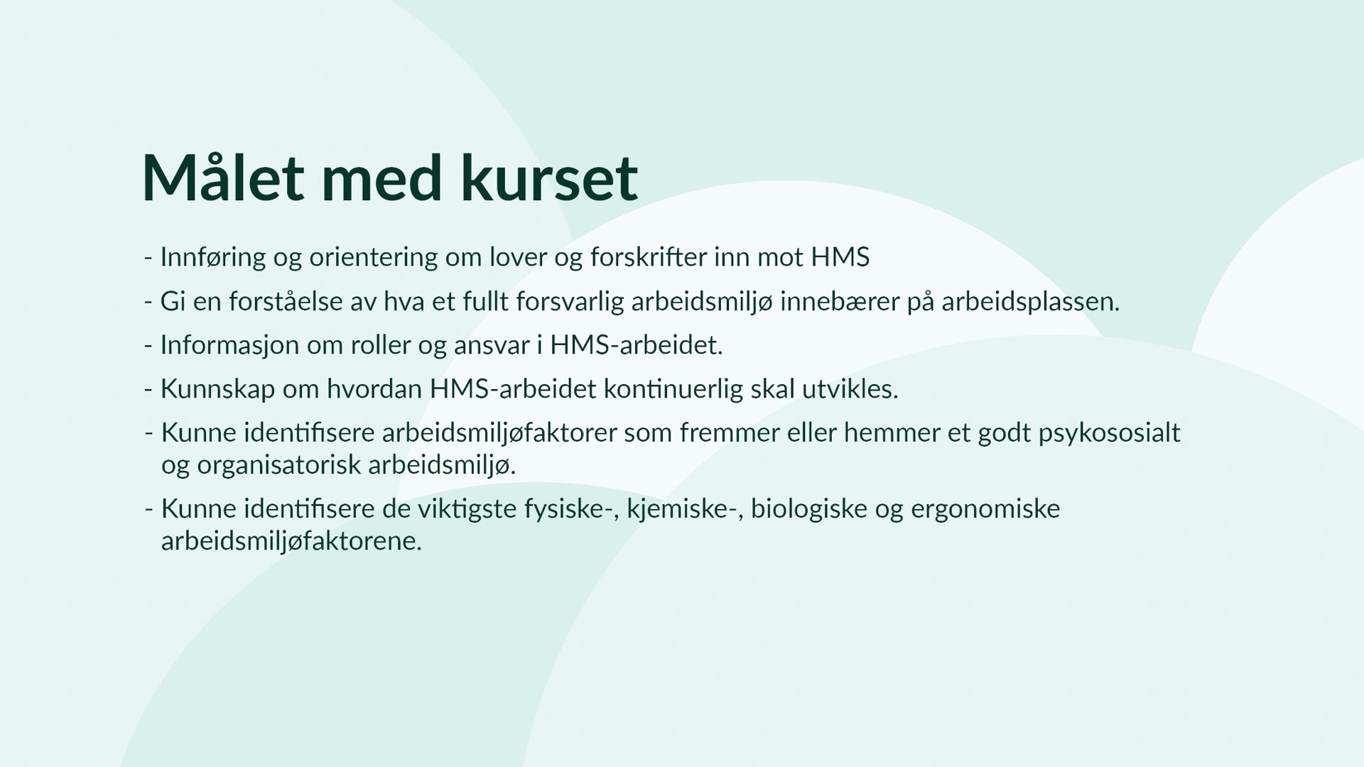 Skjermbilde fra kurset