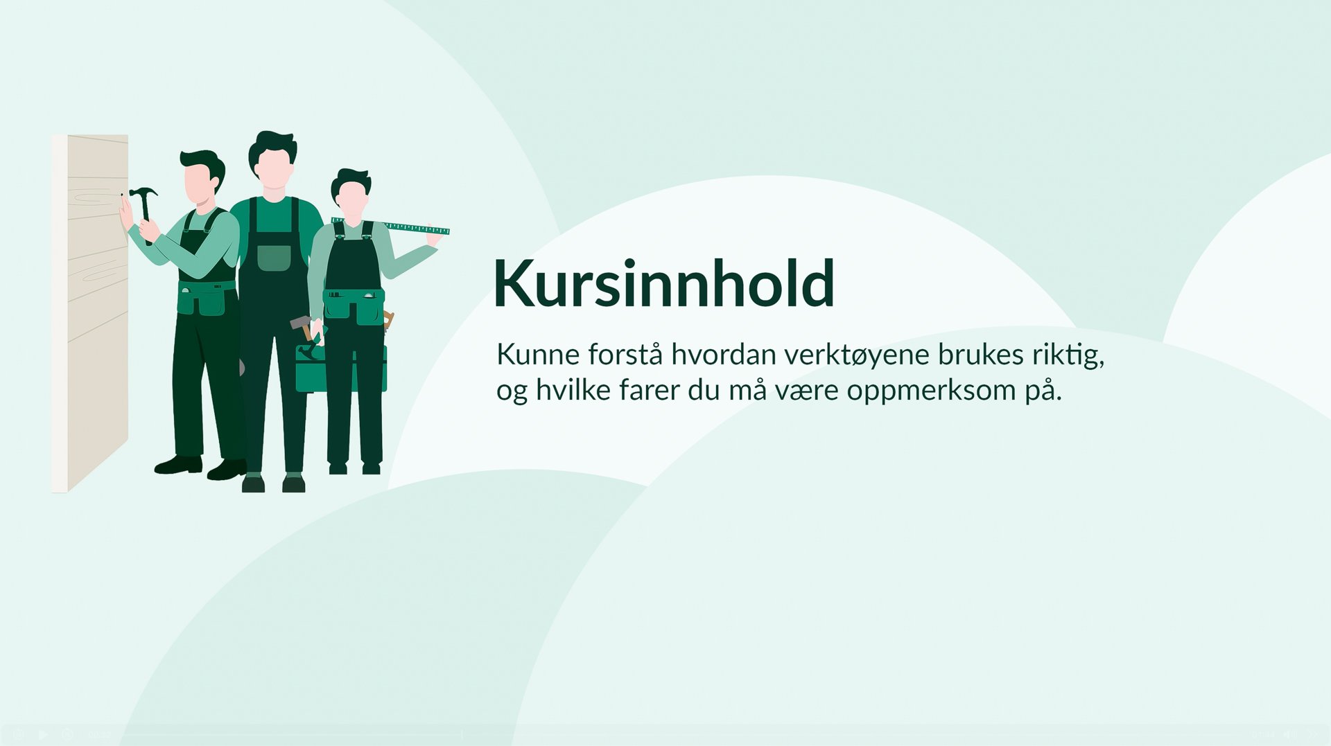 Skjermbilde fra kurs i trygg bruk av farlig håndverktøy