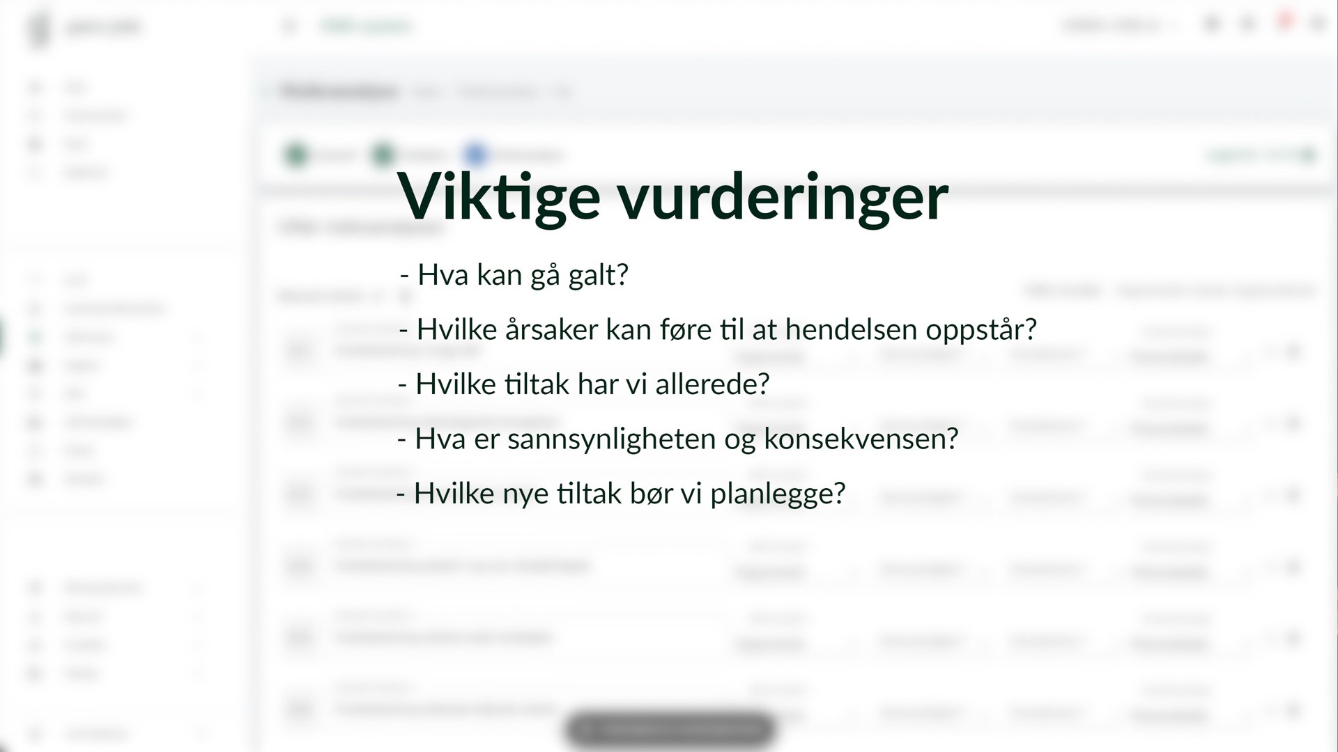 Skjermbilde fra kurs i risikovurdering